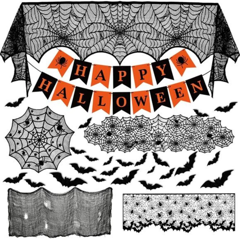 38pcs Halloween Decorations Banner Indoor Set Halloween Table Cover Creepy Cloth